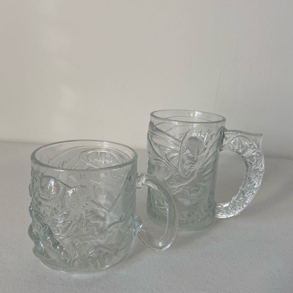 Vintage 1995 McDonald’s Batman Forever set of 2 clear glass collectible mugs cup